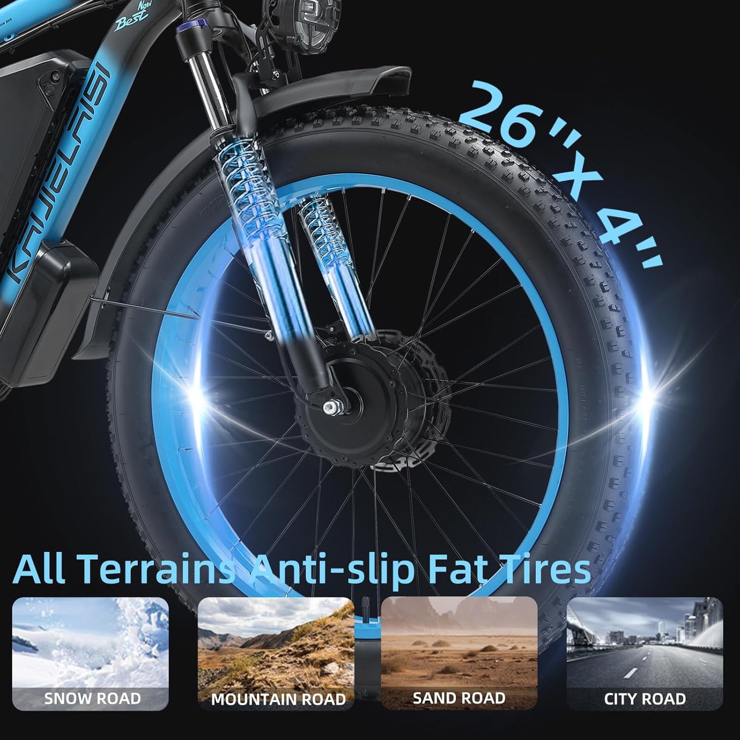 AWD Electric Bike for Adults, Peak 4000W Power 26” Fat Tire Ebike, 34MPH Dual Motor Electric Bicycles, 48V 23AH Removable Battery Fast Dual Hydraulic Brakes Electric Mountain Bike