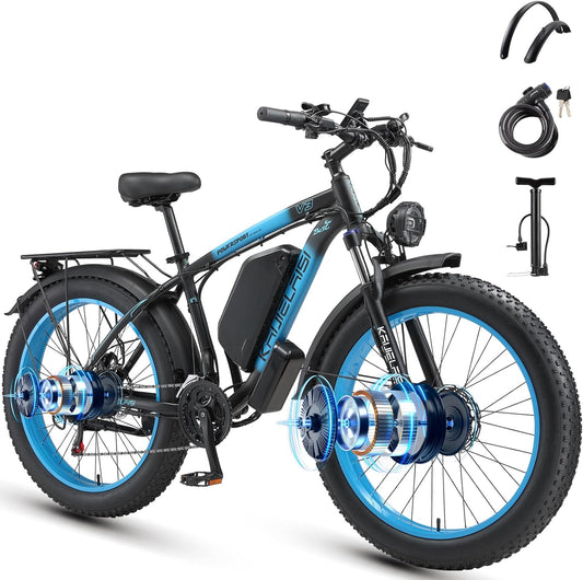 AWD Electric Bike for Adults, Peak 4000W Power 26” Fat Tire Ebike, 34MPH Dual Motor Electric Bicycles, 48V 23AH Removable Battery Fast Dual Hydraulic Brakes Electric Mountain Bike