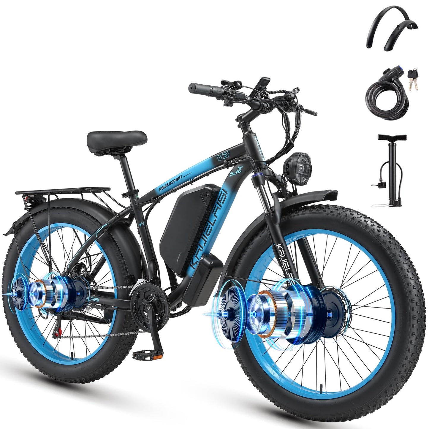 AWD Electric Bike for Adults, Peak 4000W Power 26” Fat Tire Ebike, 34MPH Dual Motor Electric Bicycles, 48V 23AH Removable Battery Fast Dual Hydraulic Brakes Electric Mountain Bike
