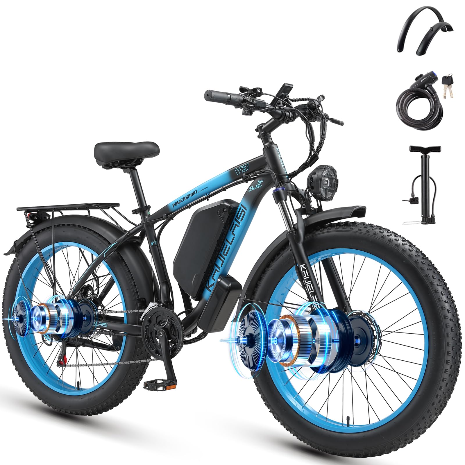 AWD Electric Bike for Adults, Peak 4000W Power 26” Fat Tire Ebike, 34MPH Dual Motor Electric Bicycles, 48V 23AH Removable Battery Fast Dual Hydraulic Brakes Electric Mountain Bike